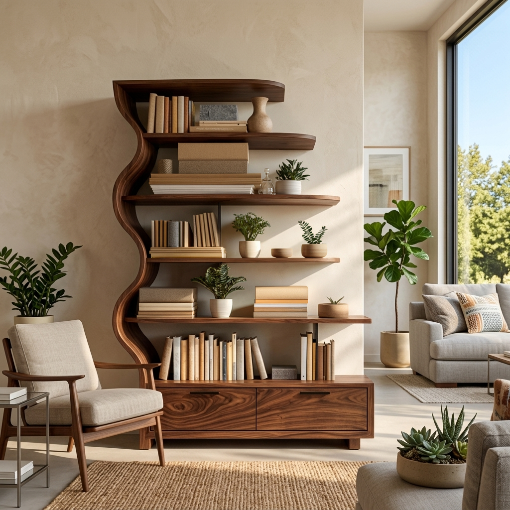 Contemporary Natural Wood Bookshelf For Interior Space Kitchnce