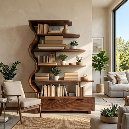 Contemporary Natural Wood Bookshelf For Interior Space Kitchnce