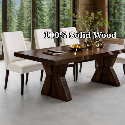 Solid Wood Dining Table with Sculptural Pedestal Base – Rustic Modern Dining Table
