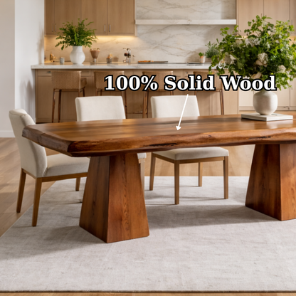 Solid Wood Live Edge Dining Table with Pedestal Base – Rustic Modern Dining Table