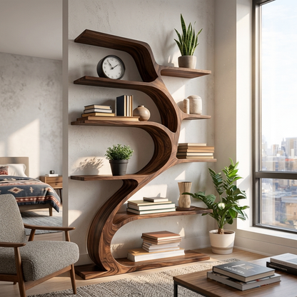 Minimal Natural Wood Bookshelf Branch Design For Interior Space Kitchnce