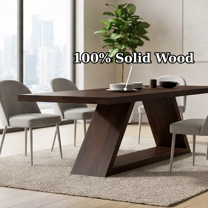 Solid Walnut Dining Table with Sculptural Base – Modern Rustic Solid Wood Dining Table