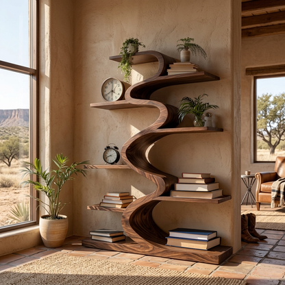 Modern Wooden Bookshelf Flowing Form For Living Room Kitchnce