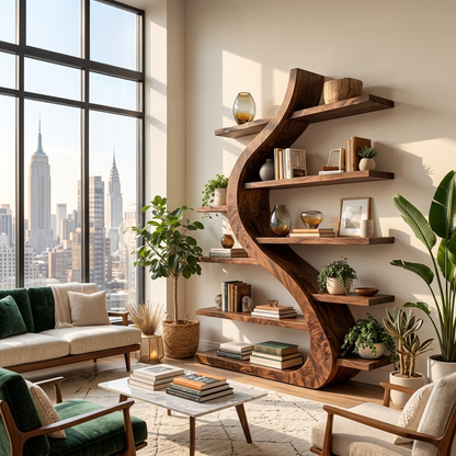 Organic Wooden Bookshelf Soft Curved Design For Home Decor Kitchnce
