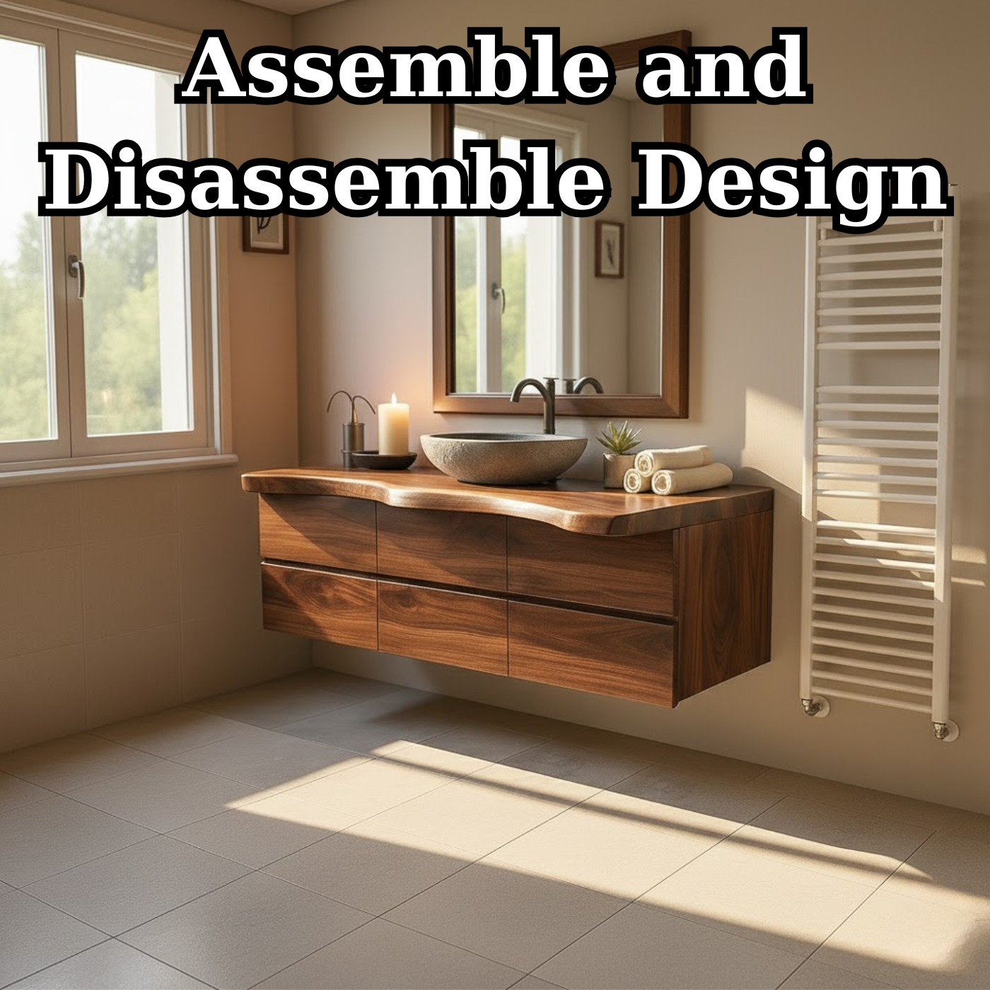 Handcrafted Solid Wood Vanity - Wide Floating Live Edge Cabinet with Drawers Kitchnce