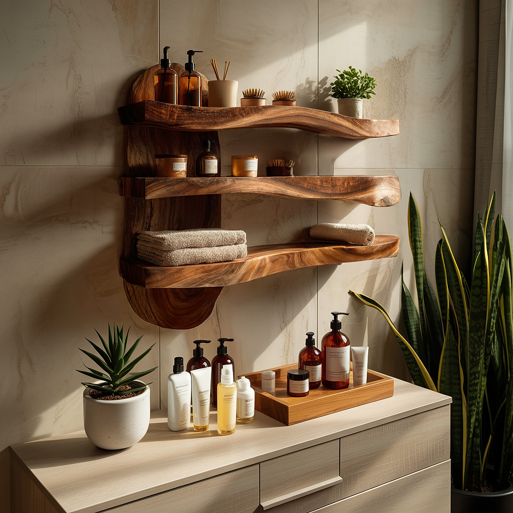 Wavy Floating Shelf with Soft Contour Wood Design