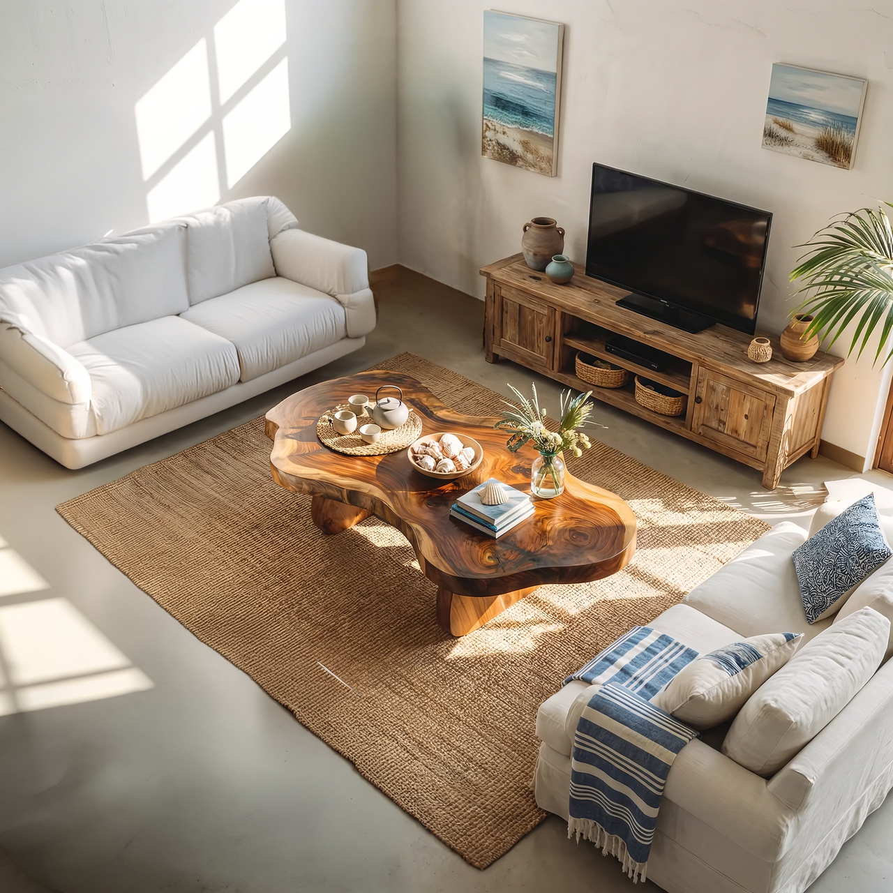 Organic Live Edge Coffee Table with Sculptural Loop Base