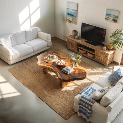 Organic Live Edge Coffee Table with Sculptural Loop Base