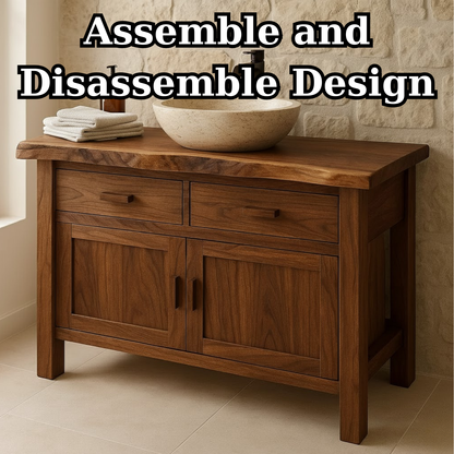 Handcrafted Solid Wood Bathroom Vanity - Live Edge Top Cabinet with Drawers & Doors Kitchnce