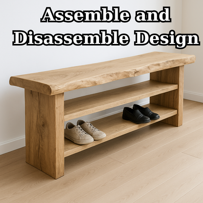 Handcrafted Solid Wood Entryway Bench with Shoe Storage – Natural Live-Edge Design Kitchnce
