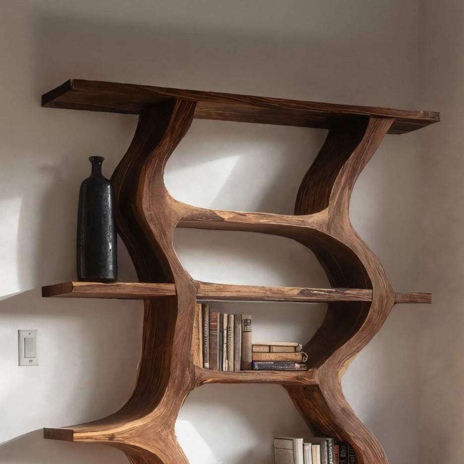Modern Bookcase With Curved Open Shelf For Living Room Kitchnce
