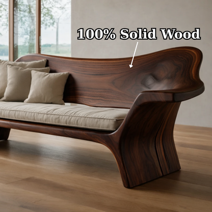 Sculptural Solid Wood Sofa – Organic Curved Wooden Bench Sofa