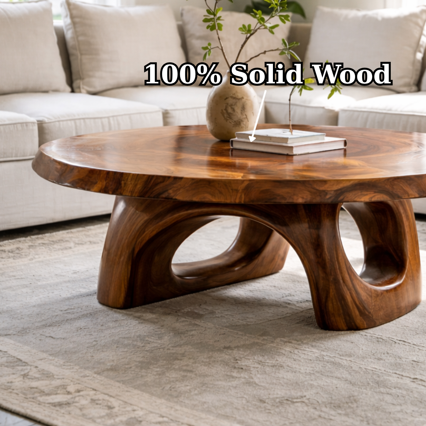Solid Wood Sculptural Coffee Table – Round Organic Wooden Coffee Table