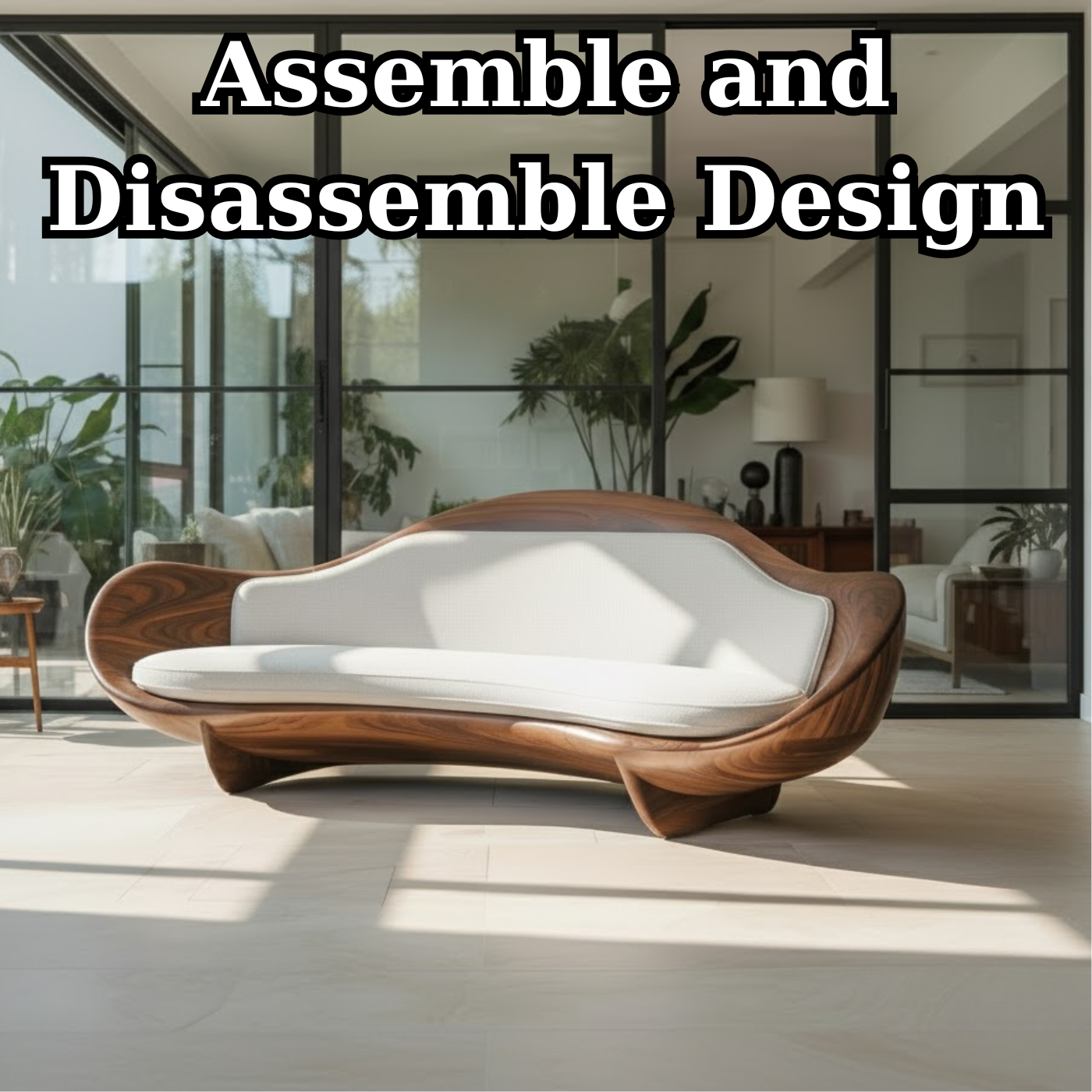 Handcrafted Solid Wood Sofa – Modern Organic Sculptural Couch with Curved Wood Frame Kitchnce