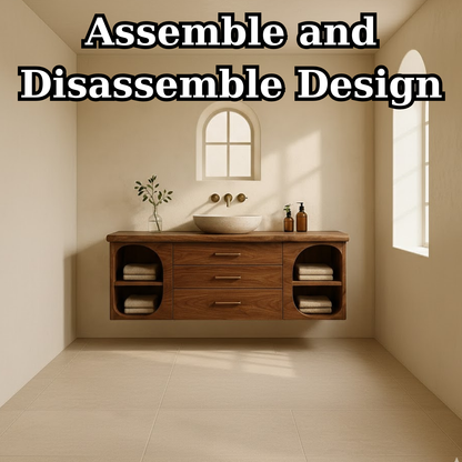 Handcrafted Solid Wood Floating Vanity - Modern Wall-Mounted Cabinet with Arches Kitchnce