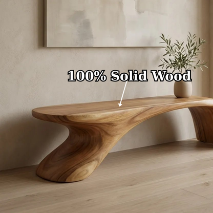 Sculptural Wooden Bench, Modern Curved Accent Seat, Minimalist Entryway Statement Furniture Piece