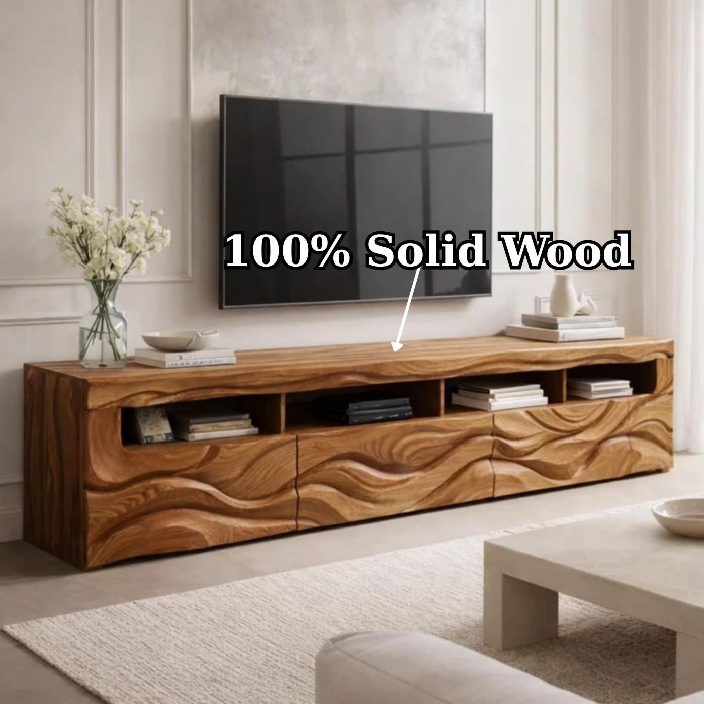 Modern TV Stand with Storage, Wooden Media Console, Entertainment Center for Living Room Decor