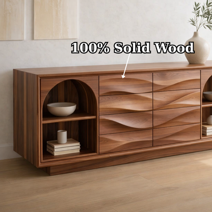 Solid Wood Console Table with Wave Drawer Front and Arched Shelf Storage for Modern Home