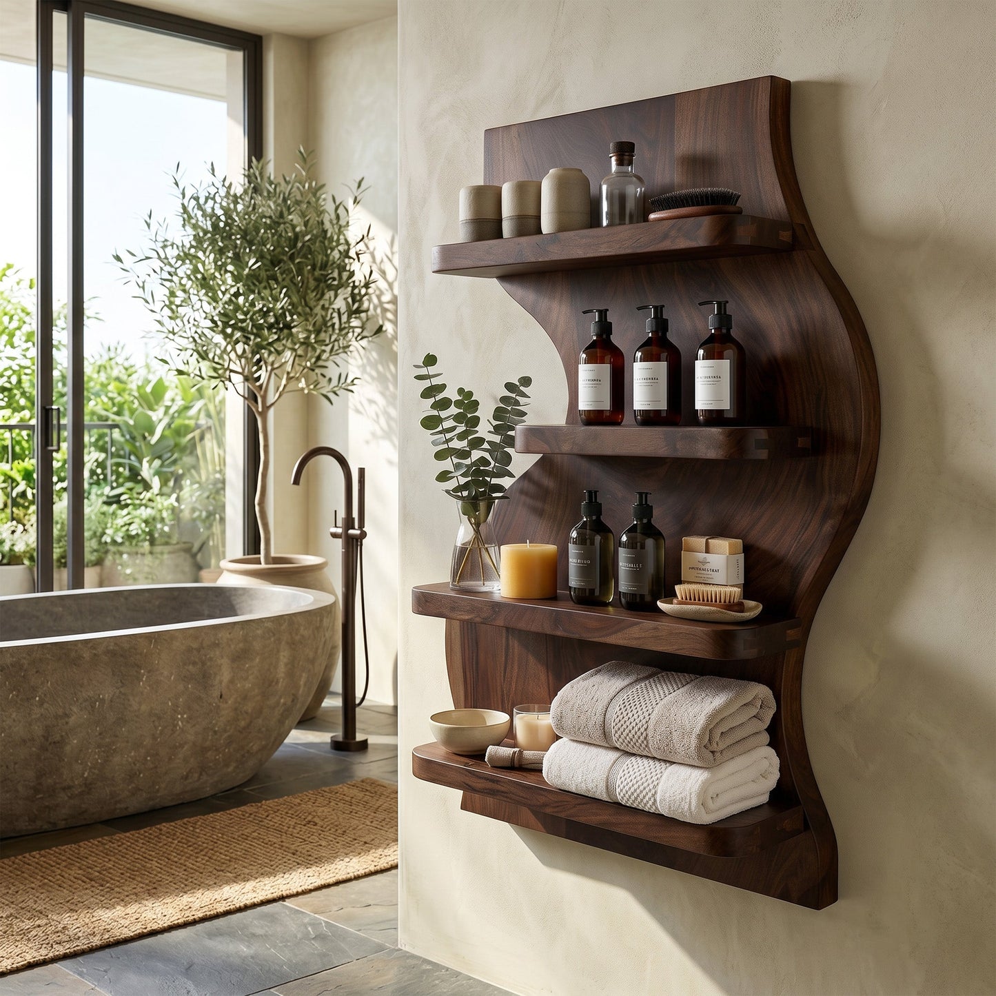 Vertical Wood Bathroom Wall Shelf With Open Storage