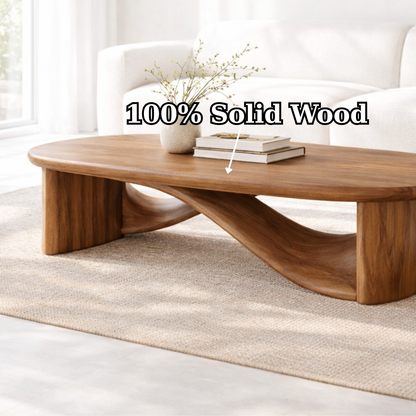 Handcrafted Solid Wood Coffee Table with Sculptural Curved Design