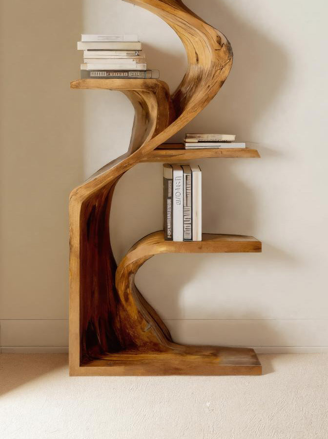 Handcrafted Sculpted Bookshelf For Living Room Kitchnce