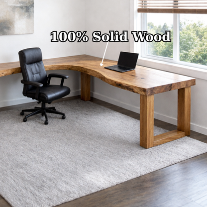 Live Edge Solid Wood L-Shaped Desk for Modern Home Office
