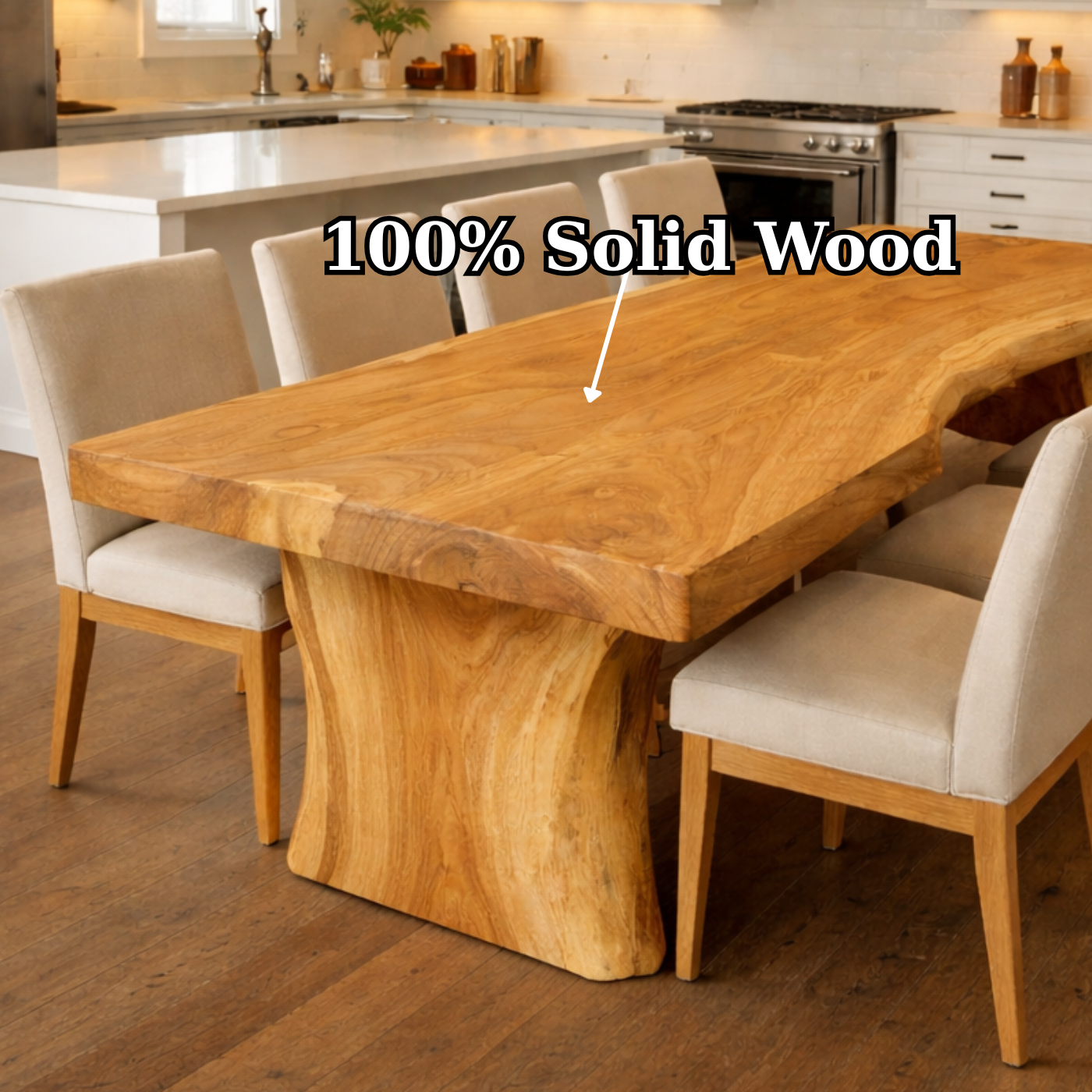 Handcrafted Solid Wood Dining Table with Live Edge Top and Sculptural Pedestal Base