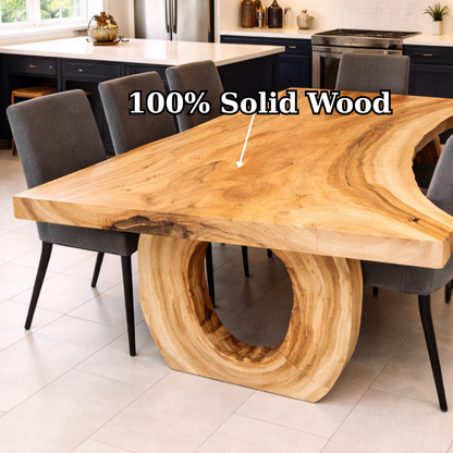 Handcrafted Solid Wood Dining Table with Live Edge Top and Sculptural Loop Base