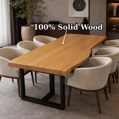 Solid Wood Dining Table with Live Edge Top & Black Metal Base