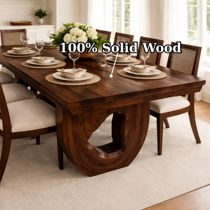 Solid Wood Dining Table with Sculptural Pedestal Base – Modern Handcrafted Design