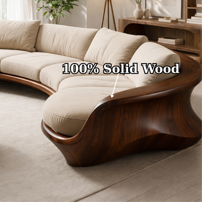 Curved Solid Wood Sofa with Sculptural Frame – Luxury Modern Organic Design