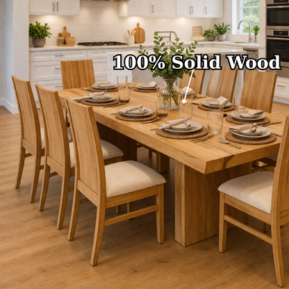 Solid Wood Dining Table with Chunky Pedestal Base – Modern Farmhouse Kitchen Table