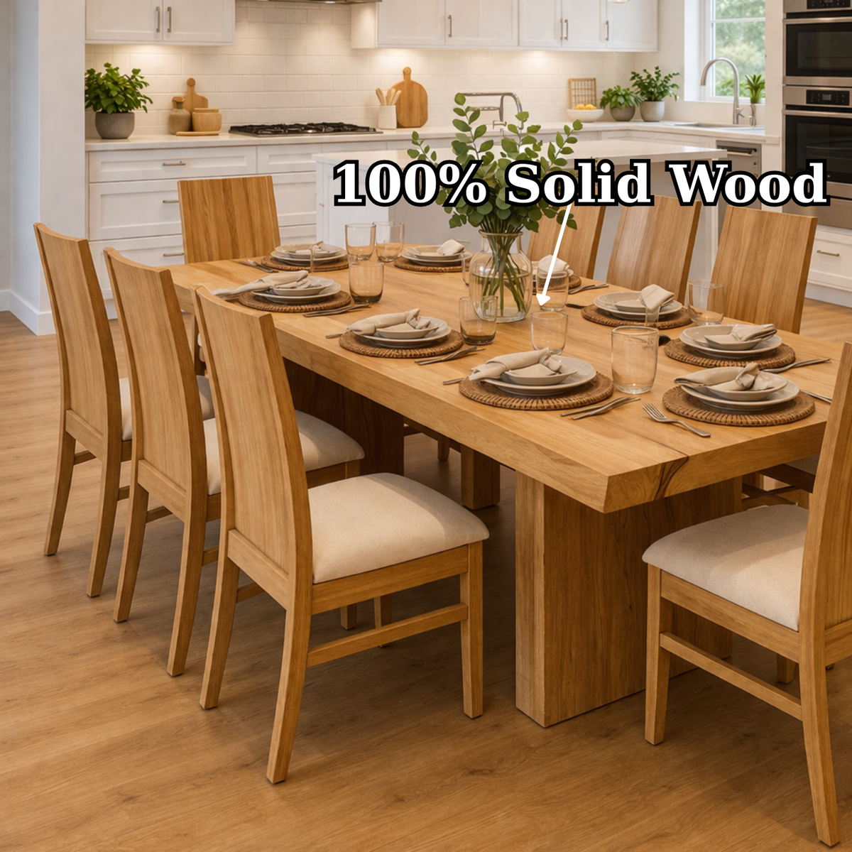 Solid Wood Dining Table with Chunky Pedestal Base – Modern Farmhouse Kitchen Table