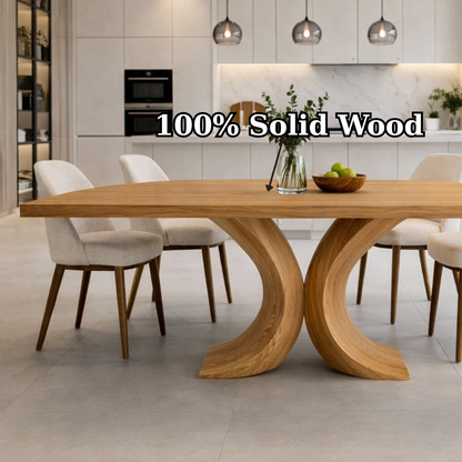 Solid Wood Dining Table with Curved Sculptural Base – Modern Minimalist Kitchen Table