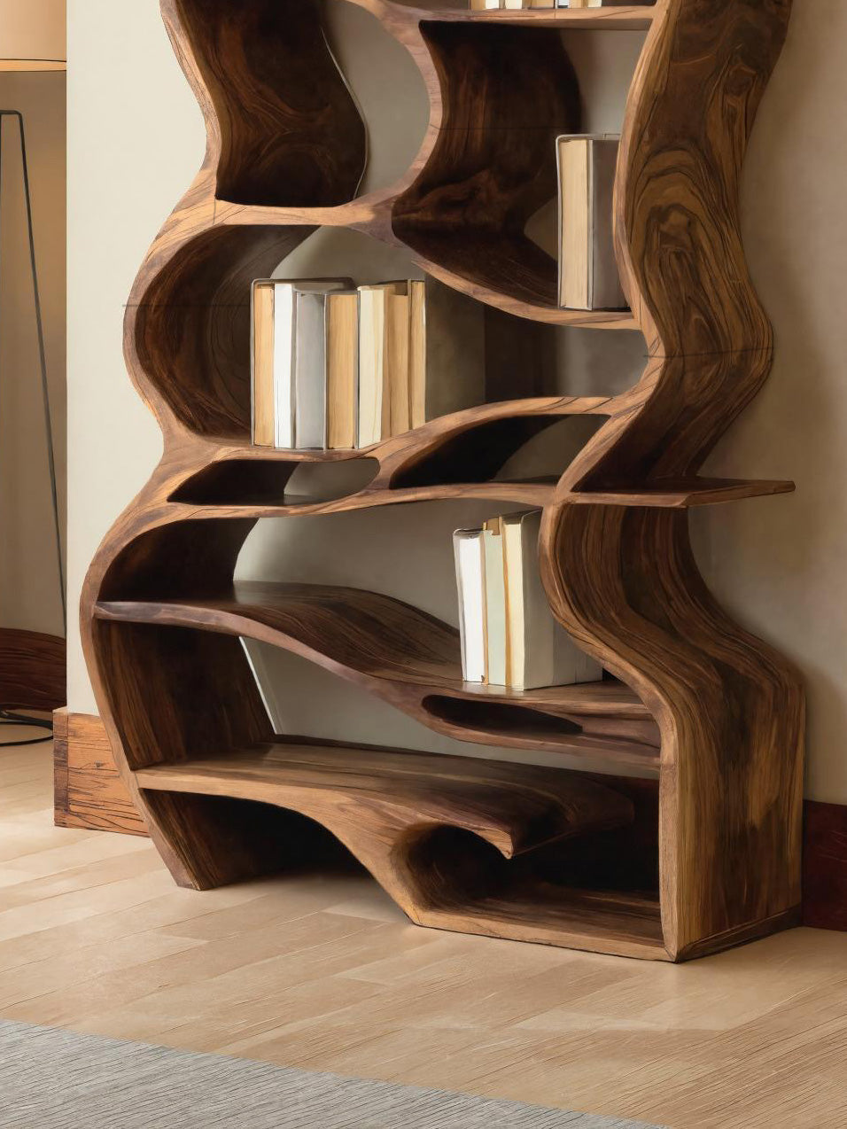Handcrafted Sculpted Bookshelf With Organic Design For Living Room Or Office Kitchnce