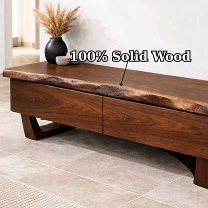 Solid Wood Entryway Bench with Drawers, Live Edge Storage Bench, Hallway Seating, Wooden Shoe Bench