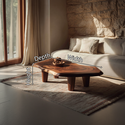 Organic Live Edge Coffee Table with Rounded Solid Legs