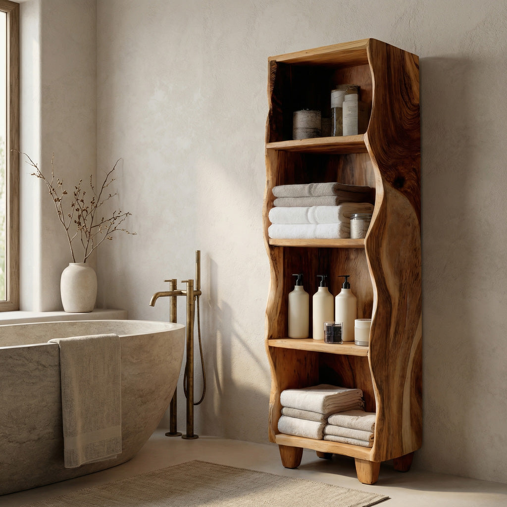 Modern Wooden Bathroom Cabinet With Flowing Edges
