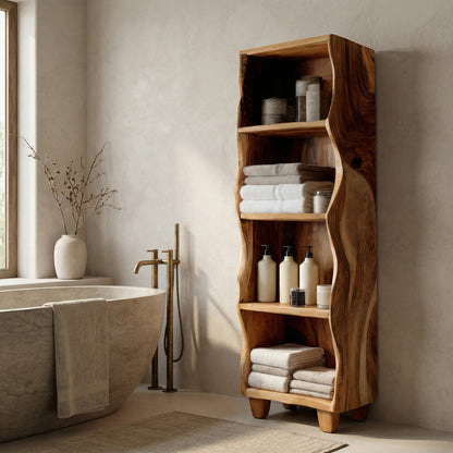 Modern Wooden Bathroom Cabinet With Flowing Edges