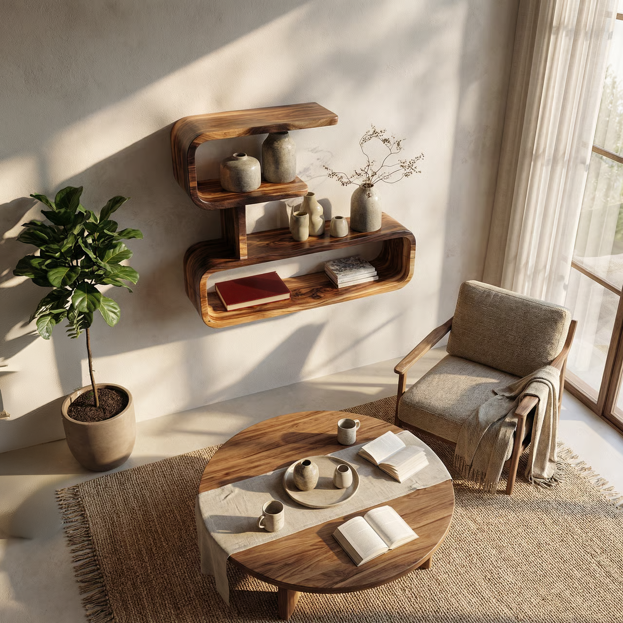 Minimal Wall Mounted Shelf with Clean Floating Wood Design
