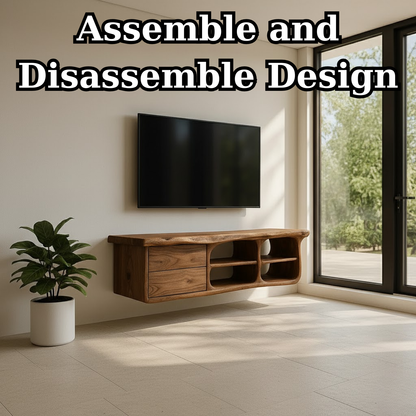 Handcrafted Solid Wood Floating TV Stand with Live Edge - Rustic Modern Media Console Kitchnce