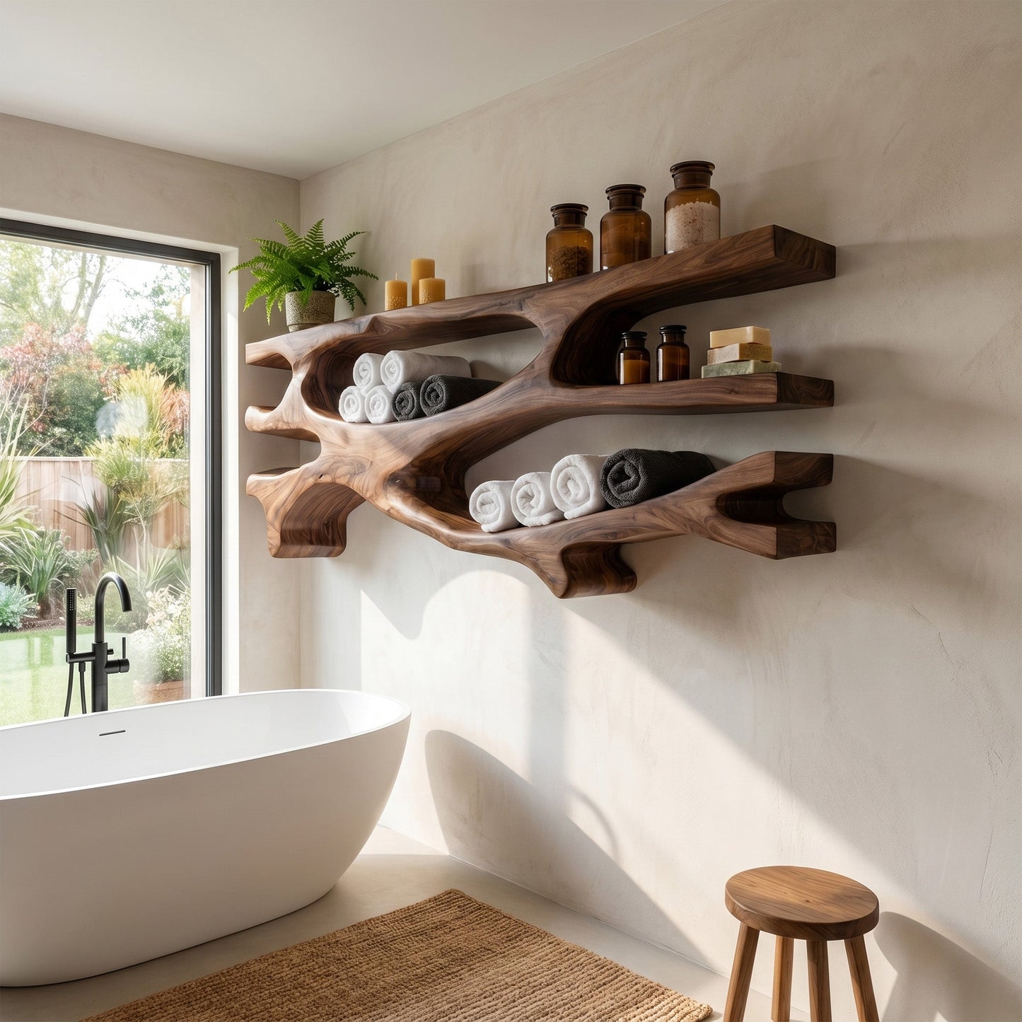 Organic Wood Dining Wall Shelf With Open Display