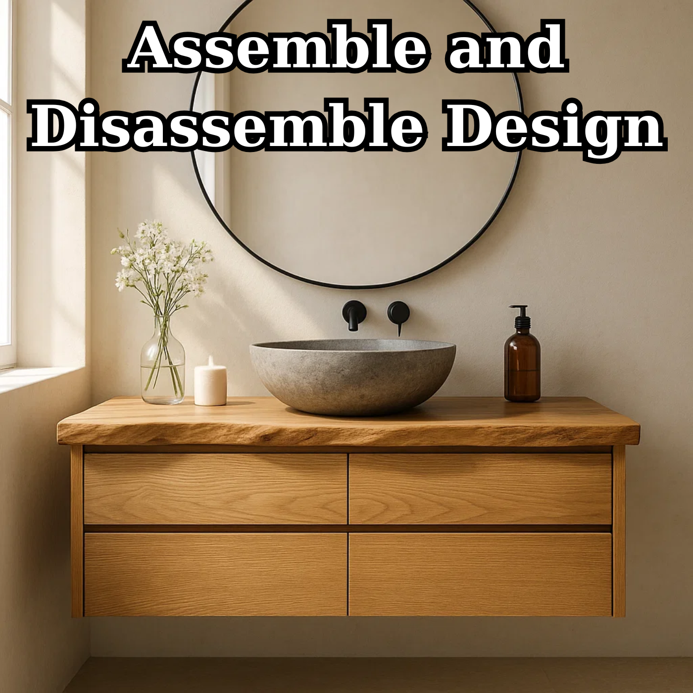Handcrafted Solid Wood Floating Bathroom Vanity with Live Edge Top - Minimalist Modern Design Kitchnce