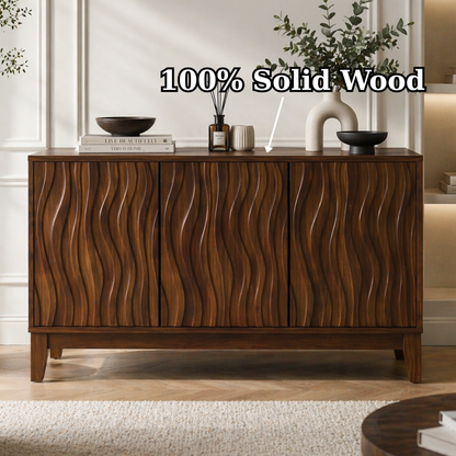Solid Wood Fluted Console Sideboard – Modern Walnut Storage Cabinet