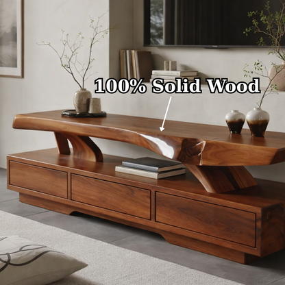 Solid Wood TV Stand with Live Edge Top – Modern Media Console Table