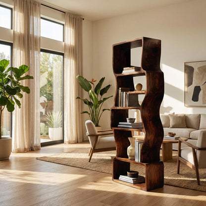Organic Sculptural Wooden Bookcase For Modern Home Kitchnce