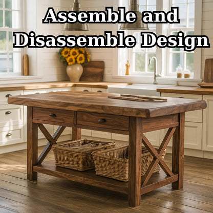 Handcrafted Solid Wood Kitchen Island - X-Base Design & Dark Finish Kitchnce