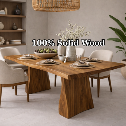 Solid Wood Dining Table with Live Edge Top and Sculptural Block Base