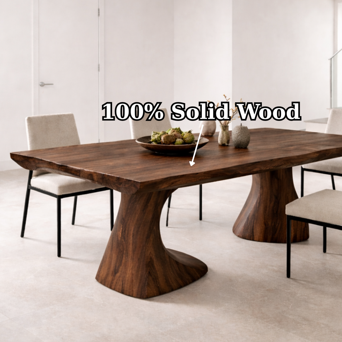 Solid Wood Live Edge Dining Table with Sculptural Organic Base