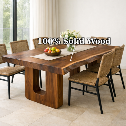 Solid Wood Live Edge Dining Table with Modern U-Shaped Base